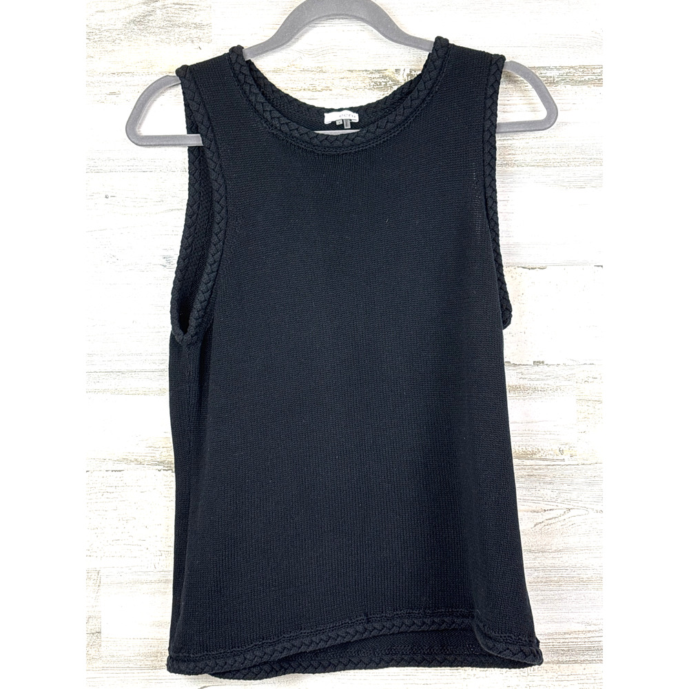 ECRU Womens L Black Knit Tank Sweater Woven Sleeve Crew Neck Casual Cozy